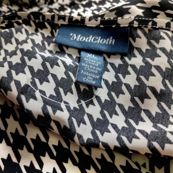 ModCloth Women's XL Long Sleeve Houndstooth Wrap Dress V-Neck Retro Classic NEW - Picture 2 of 8
